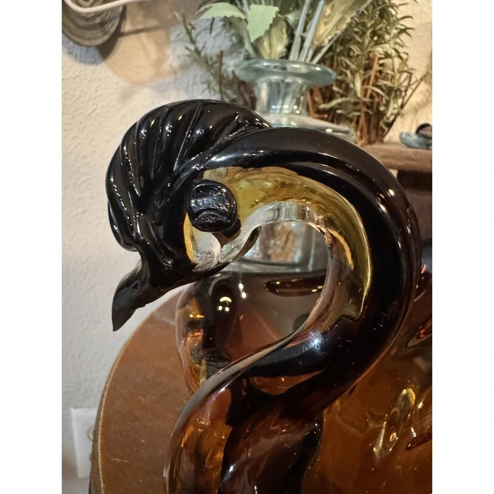 VTG MCM Hand blown Cherokee Amber & Clear Glass Swan Gorgeous 7
